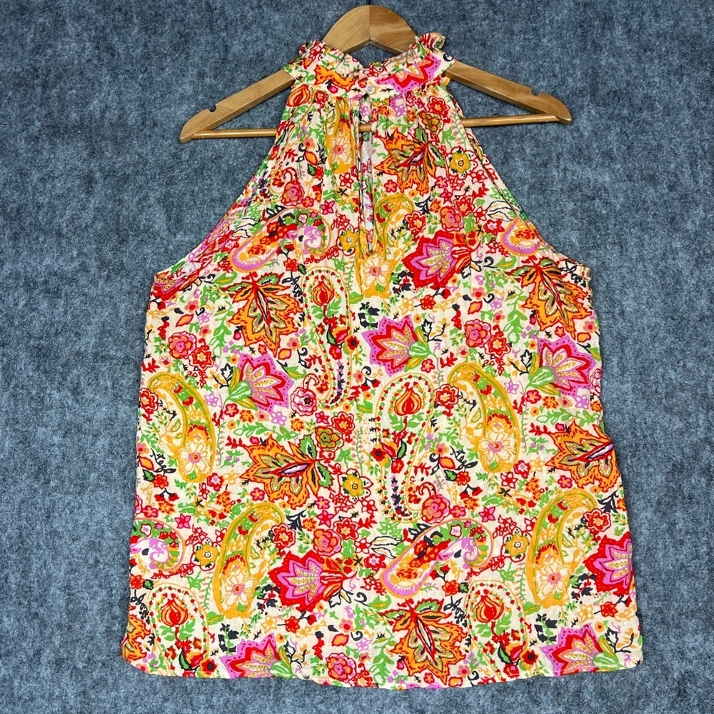 Cynthia Rowley Multicolor Paisley Floral Blouse Size Large 100% Rayon
